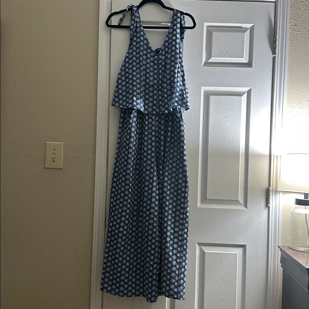 Blue Floral Sleeveless Jumpsuit